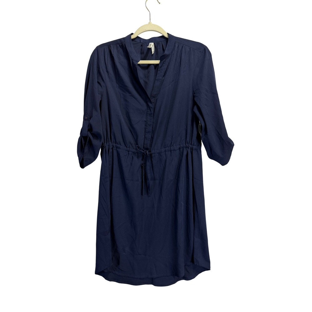 Live 4 Truth Navy Blue Roll Tab Sleeve Drawstring Waist Shirt Dress Womens Med